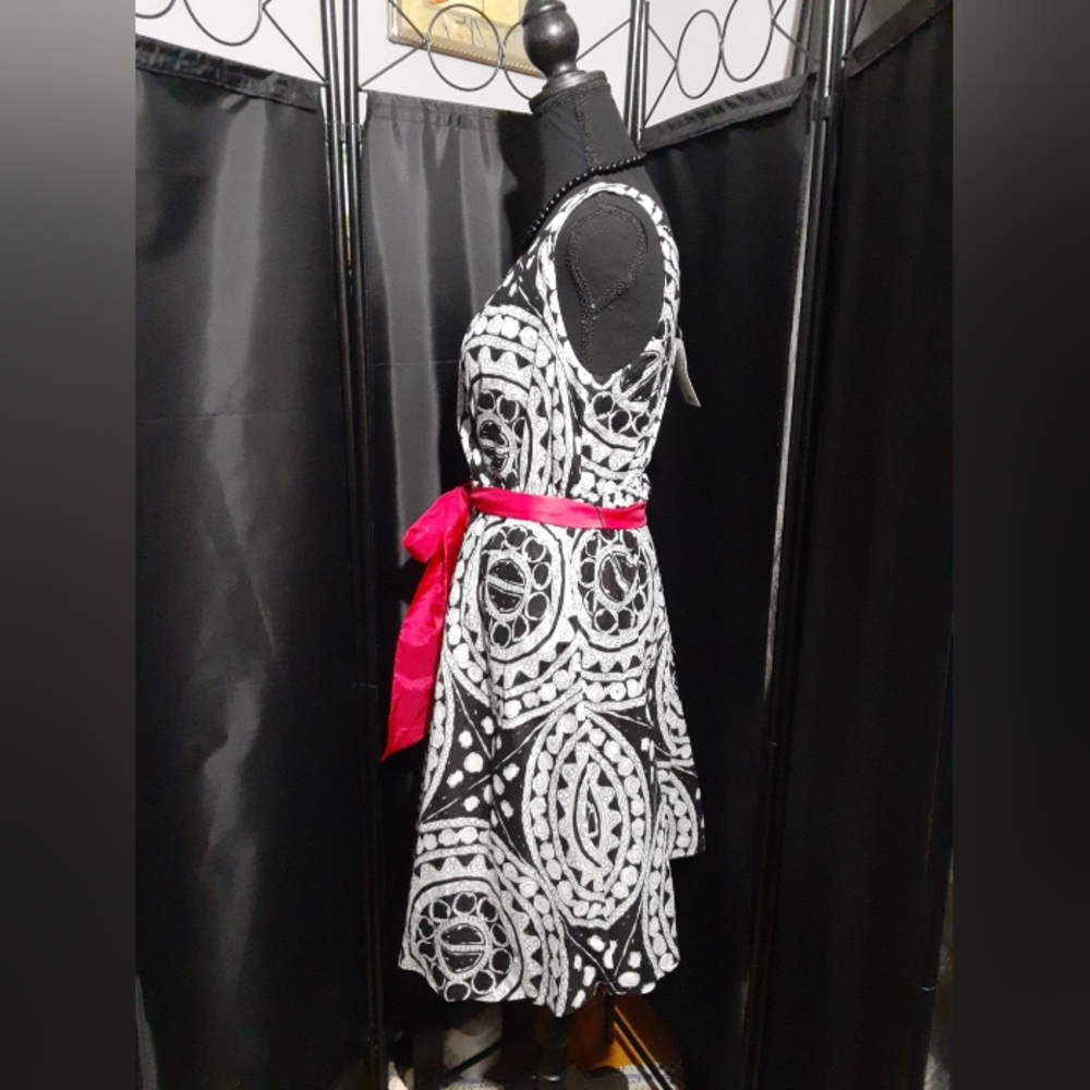 Anthropologie We Love Vera Elegant Black and White Dress with Pink Accent Size 6 - Picture 4 of 7